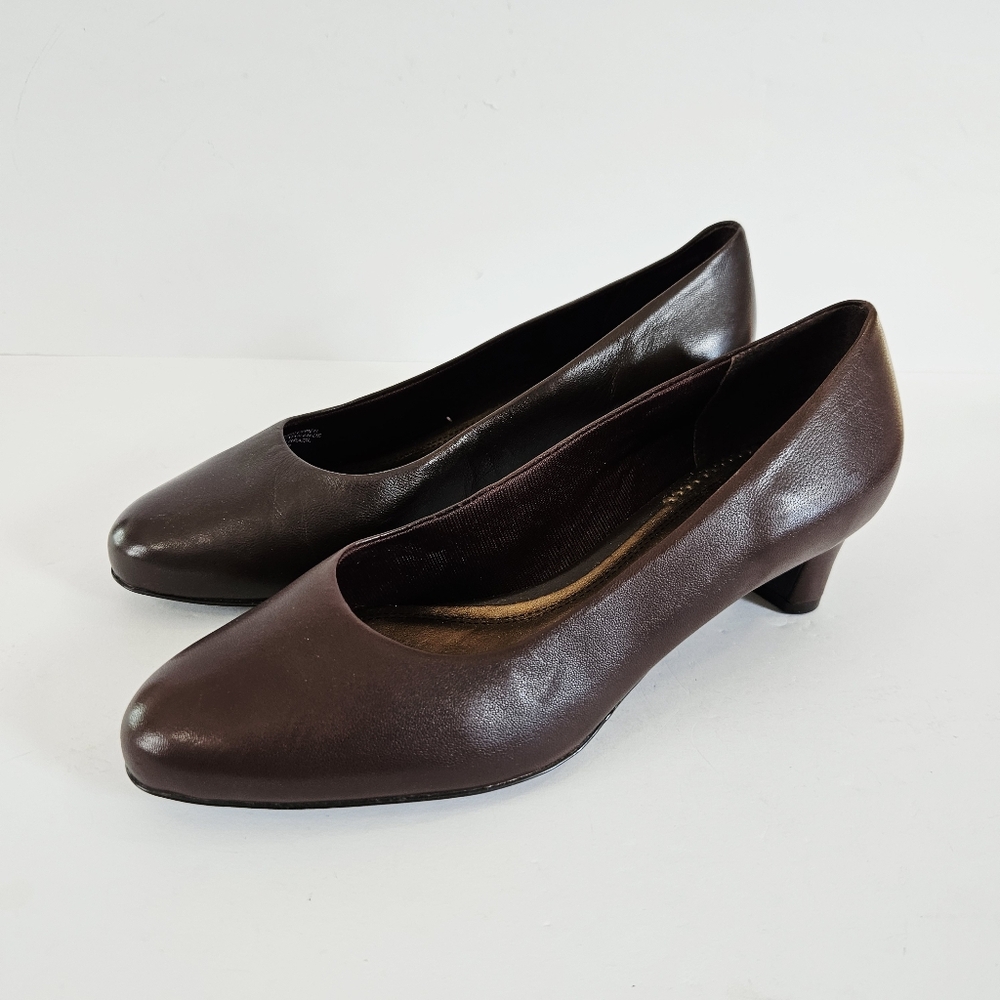 Trotters Chocolate Brown Low Block Heel Pumps